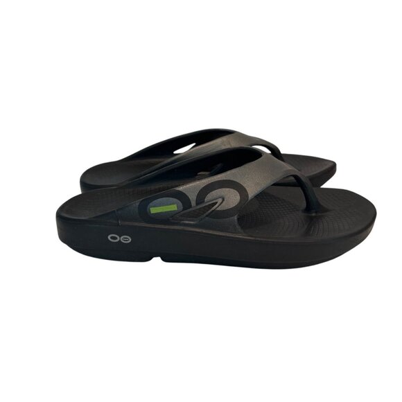 Oofos Ooriginal Thong Sandals Mens Size 8 Black With Gray Logo Recovery Footwear - Picture 1 of 12